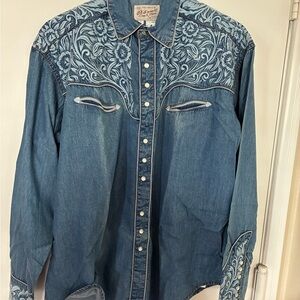 Rockmont Ranch Wear two tone Blue Denim Shirt